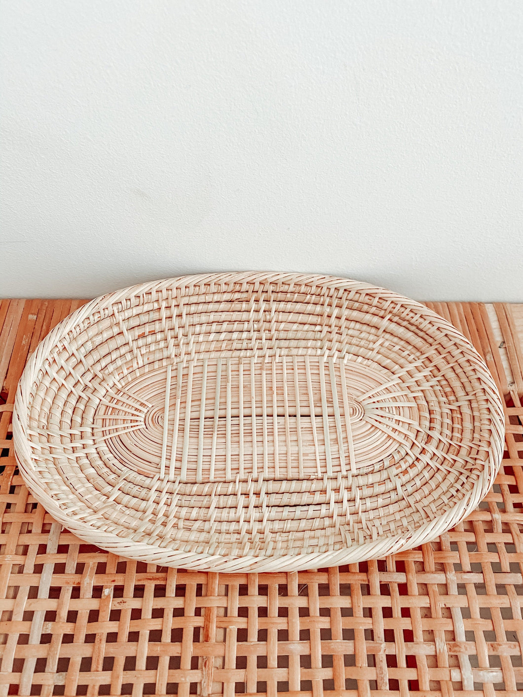 Oval Rattan Display Tray Platter | Boho Coastal Decor