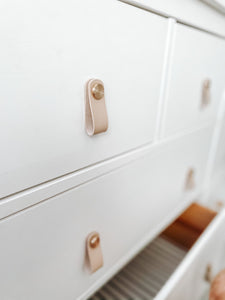 PREORDER Rounded Beige Faux Leather Draw Pull Cabinet Handle Knob Replacement Australia |Scandi Coastal Boho Nursery |ONE Leather Drawer Neutral